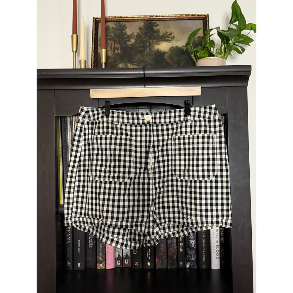 ASOS Gingham High Waisted Shorts 12 Black White Plaid Retro Summer Picnic
